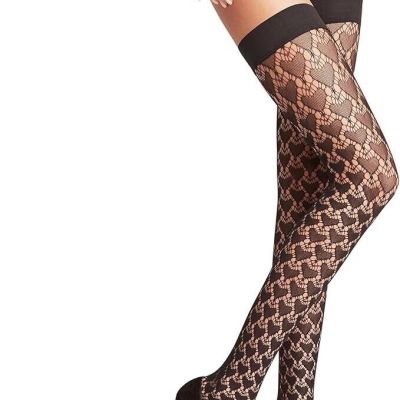 Falke Emotion Heart Thigh High Stay Ups in Black Size Medium NWT